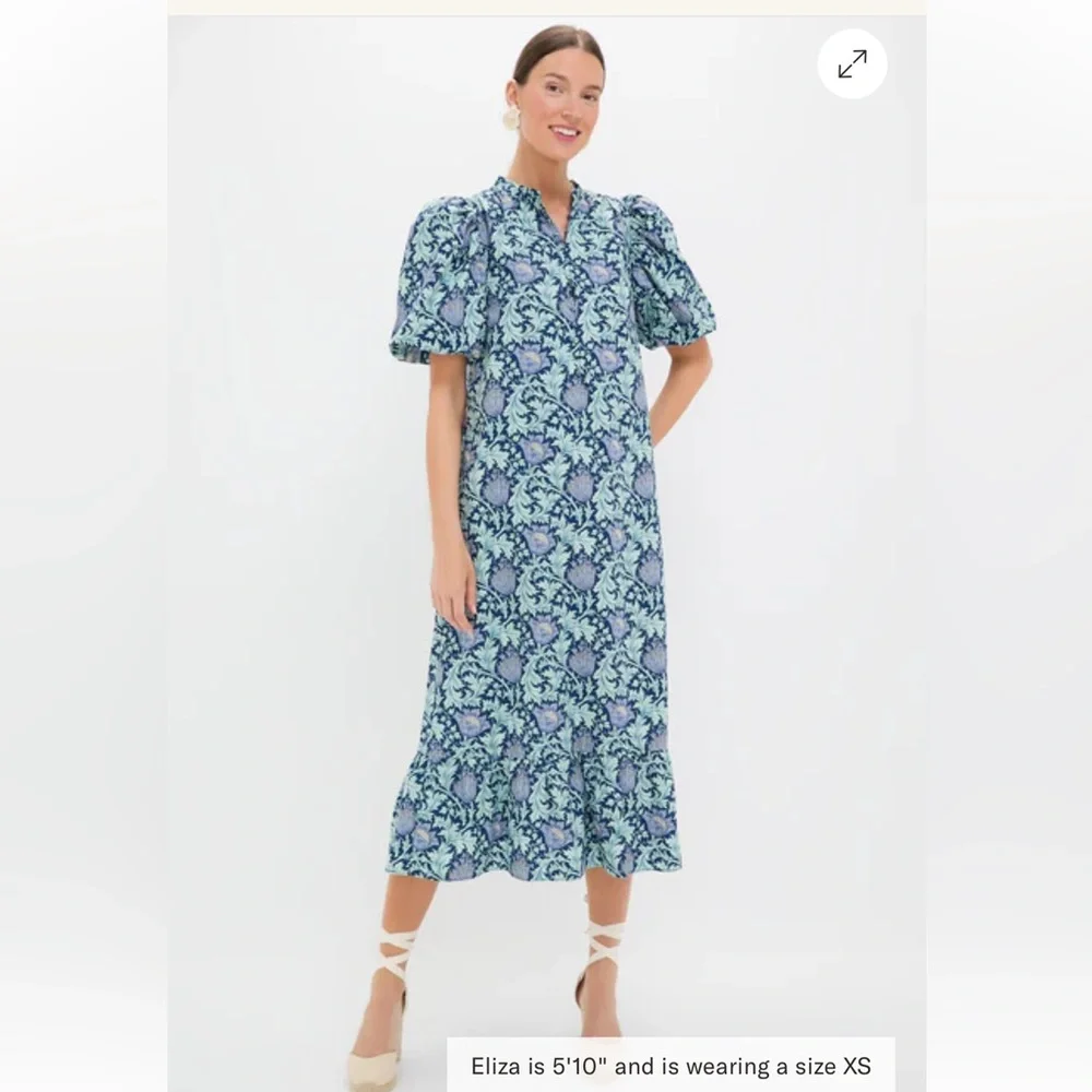 Hyacinth House Multi Blue Leafy Floral Mimi Midi Dress - brand new! - Picture 1 of 3